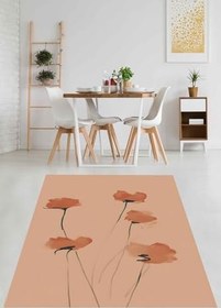 Resim Pelangi Sade Şık Minimal Gelincik Desenli Yıkanabilir Kaymaz Taban Leke Tutmaz Salon Halısı, Pudra 80 x 200 