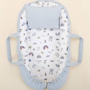 Resim Babynest ve Yastık - Çift Taraflı - Bebe Mavi Petek - Mavi Kedi 