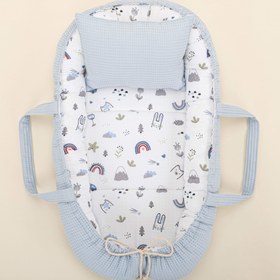 Resim Babynest ve Yastık - Çift Taraflı - Bebe Mavi Petek - Mavi Kedi 