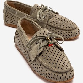 Resim Luvishoes Stevo Yeşil Süet Hakiki Deri Delikli Bağcıklı Kadın Loafer Ayakkabı 