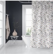 Resim Zikzak Desen Banyo Perdesi, Mermer Desen Lüx Küvet Perdesi 180 Çok Renkli 