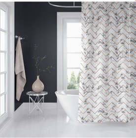 Resim Zikzak Desen Banyo Perdesi, Mermer Desen Lüx Küvet Perdesi 180 Çok Renkli 