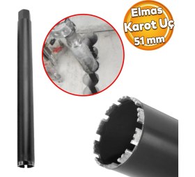 Resim Badem10 Elmas Karot Ucu 51 mm Shun Beton Zemin Duvar Delme Delik Açma Panç Aparat Uç Deprem Numune Al Test 