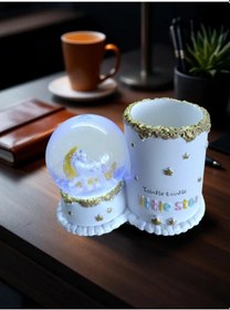 Resim Beyaz At Figürlü 15cmx10cm Ebat Pilli Işıklı Dekoratif Kar Küre Kalemlik 15cm X 10cm 
