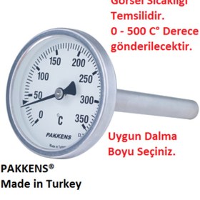 Resim Genel Markalar Çap Ø63mm 500 C° Derece 20 Cm Dalma Boylu, Fırın, Taş Fırın, Kazan Termometresi, Paslanmaz Çelik 