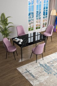 Resim Canisa Concept Han Serisi 70x114 Açılabilir Mdf Mutfak Masası Takımı Siyah Mermer Desen Masa 4 Pembe Sandalye 