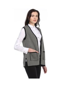 Resim Uludağ Triko Kadın Kazayağı Desen Yelek / Siyah-Taş 