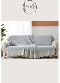 Resim Pamuklu Koltuk Örtüsü 180 210 Cm Leke Tutmaz, Dayanıklı, Modern Tasarım Gri 