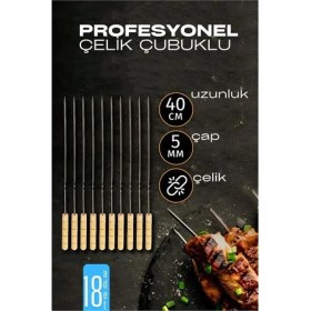 Resim Marsilyan Çelik Şiş Çubuğu - Mangal Şişi Ahşap Saplı Kebap Şişi 18 Adet 721986 