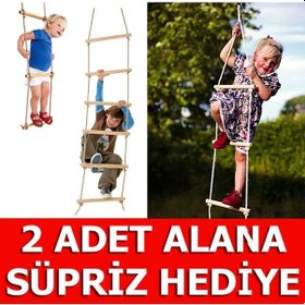 Resim Indirimsmart Ahşap Basamaklı Tırmanma Ip Merdiven Halatlı Bahçe Salıncak Doğal 
