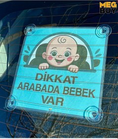 Resim Dikkat Arabada Bebek Var Yazılı Bebek Araba Cam Süsü Oto Aksesuar Vantuzlu Mavi 