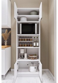 Resim Ases Mobilya Esl0182 Çok Amaçlı Dolap 4 Kapaklı 5 Raflı Kiler Mutfak Dolabı Beyaz Beyaz 