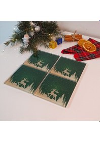 Resim Decorita Cam Bardak Altlığı Yeni Yıl Yeşil Silüet 4'lü Takım Yeşil 