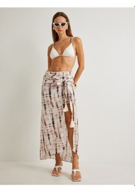 Resim Koton Koton X Şahika Ercümen - Midi Boy Sarong Etek Batik Desenli Yüksek Bel Pamuklu Kahverengi Desenli 4sak70266ew Kahverengi 