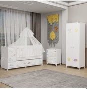 Resim Melina Yıldız 2 Kapaklı Bebek Odası + Yatak + Uyku Seti - Uykucu Beyaz 