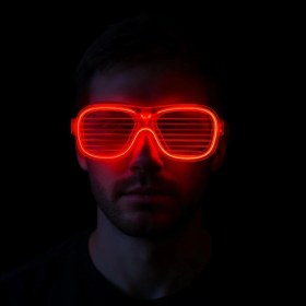 Resim Kırmızı LED Işıklı Parti Gözlüğü - Neon Glow Şerit Gözlük 3 Modlu 
