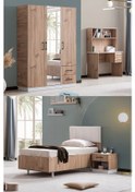 Resim Genç Odası Efes 3 Kapaklı Dolap,bazalı Karyola,çalışma Masası,komodin Ceviz Krem Ceviz 