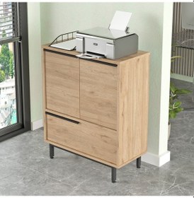 Resim Robin Home Lidya Ofis Dolabı 3 Kapaklı Metal Ayaklı Sepet Kahve 