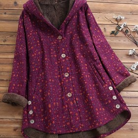 Resim Kadınlar İçin Bordo Çiçek Desenli Ceket - Düğmeli, Her Mevsim Giyilebilir Kaban, Günlük ve Resmi Etkinlikler için, Makinede Yıkanabilir Kadın Giysisi, Dekoratif Detaylı, Şık Tasarım, Kaliteli Dikiş, Çok Amaçlı Moda Mont 