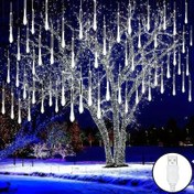 Resim USB Güçlü Yıldız Yağmuru Noel Dış Mekan Işıkları, Kar Yağışı Noel Buz Kolye Işıkları, LED Kar/Kış Işıkları Noel Ağaçları, Bahçe Düğünleri ve Parti Ev Dekorasyonu için Uygun, 12 Festival için Uygundur 