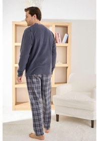 Resim Pijamoni Erkek Düğme Yaka Kışlık Polar Pijama Takımı 6100/7.7 - 1 Adet Antrasit 