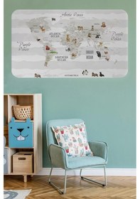 Resim Eğitici Dünya Haritası Dünya Atlası Çocuk Ve Bebek Odası Duvar Sticker -60x105-3812 Renkli 