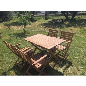 Resim Efe-Garden Efe Garden 4 Kişilik Ahşap Masa Takımı Ceviz 