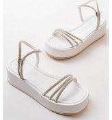 Resim 861-1100 Beyaz Taşlı Dolgu Kadın Sandalet Beyaz 