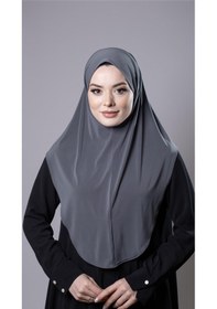 Resim Hürrem Bone Antrasit Pratik Hazır Geçmeli Tesettür Eşarp Sandy Kumaş Düz Hijab 2308 25 