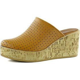 Resim Erkan Saçmacı Aria Taba Hakiki Dana Derisi Önü Kapalı Mantar Taban Görünümlü Dolgu Topuklu Terlik Taba 