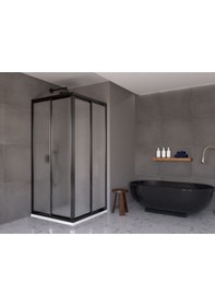 Resim Teknesiz Kare Duşakabin Siyah Profil Plastik Cam H180CM Siyah 