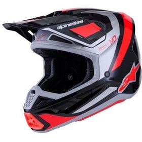 Resim Alpinestars Sm7 Rıs Off-Road Cross Kaskı Gümüş - Kırmızı - Siyah 