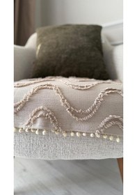 Resim Diletto Oturma Yerini Kapatan Dalgalı Ponponlu Koltuk Örtüsü Berjer Örtüsü 70x95 Cm Vizon Vizon 