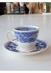 Resim Vintage Burgenland Çiçek Desenli Antika Çay Fincanı Seti Mavi Mavi 