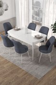 Resim Canisa Concept Via Serisi 80x132 Açılabilir Mutfak Masası Takımı Beyaz Masa 6 Füme Renk Sandalye 