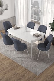Resim Canisa Concept Via Serisi 80x132 Açılabilir Mutfak Masası Takımı Beyaz Masa 6 Füme Renk Sandalye 