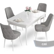 Resim Canisa Concept Nev Serisi 80 x 132 cm Açılabilir Beyaz Mutfak Masa Takımı 4 Sandalye Gümüş Halkalı 