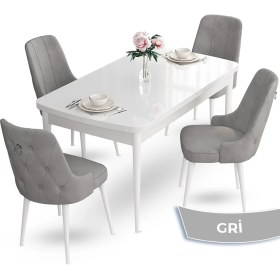 Resim Canisa Concept Nev Serisi 80 x 132 cm Açılabilir Beyaz Mutfak Masa Takımı 4 Sandalye Gümüş Halkalı 