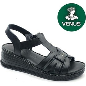 Resim Venüs Tog Hakiki Deri Comfort Ortopedik Kadın Sandalet Siyah 