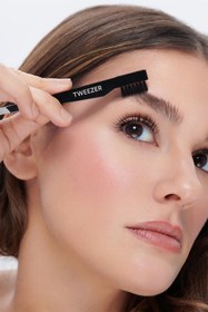 Resim Pastel Sıngle Tweezer Wıth Brush 09 Eğik Uçlu Cımbız Kaş Tarağı 