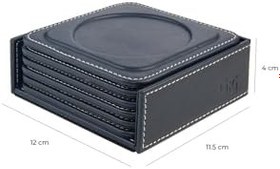 Resim Bardak Altlığı,6’lı Set,Masaüstü Yuvarlak Cup Coaster,Vegan Suni Deri,11x11 cm.,Lacivert 