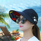 Resim SMCONCERN Kadınların Şık Güneş Şapkası, Akçaağaç Yaprak Baskısı ve Çiçek Süslemeleri ile - Hafif Rüzgar Geçirmez İpli, Geniş Kenarlı, Plaj, Spor ve Günlük Geziler için, Plaj Aksesuarları, Açık Hava Başlığı, Spor Başlığı, Dayanıklı Başlık 