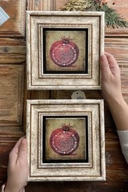 Resim Oscar Stone Decor Çerçeveli Taş Duvar Dekoru Tablo 20X20Cm 2'Li Set Nar Bereket Duası 2Cdd-1104-2 