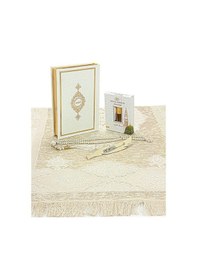 Resim Gelin Bohçasına Uygun Hediyelik Medine Hatlı Kuranı Kerim Ve Çeyizlik Seccade Seti Beyaz 