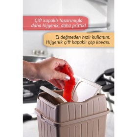 Resim 22L Çift Kapaklı Slim Dekoratif Çöp Kutusu, Ev, Ofis, Banyo, Mutfak Için 