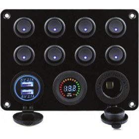 Resim Özbience 8 Anahtarlı Switch Panel, Voltmetre ve USB Şarjlı Çok Fonksiyonlu Cihaz 