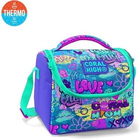 Resim Coral High Kids Lavanta Su Yeşili Grafiti Desenli Thermo Beslenme Çantası 11827 