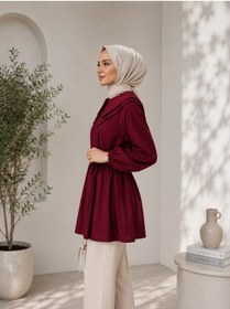 Resim naitre Poplin Büyük Yaka İpli Bel Detaylı Tesettür Tunik Oversize 