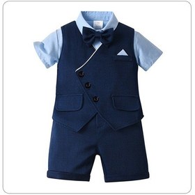 Resim Erkek Çocuk Takım Elbise Yazlık İngiliz Beyefendi Yelek Çocuk Takım Elbise Bebek Bir Yaşında Elbise Kısa Kollu Şort Koyu Lacivert - Lacivert 