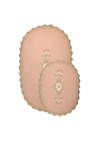 Resim Lisa Pudra Pembe Oval 2'li Dantelli Banyo Paspas Seti Çeyizlik Pudra 
